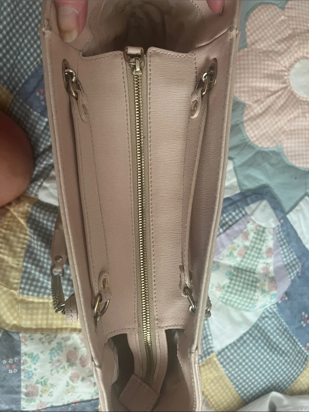 Furla Blush Pink Leather Shoulder Bag with Chain Straps